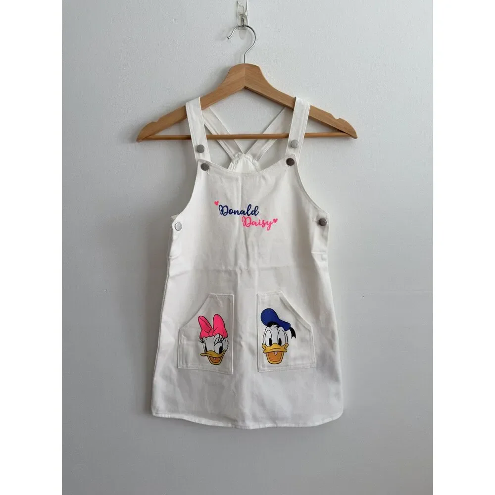 LC Waikiki Disney Donald Daisy Duck Girls Overall Dress 5-6Y White Cotton